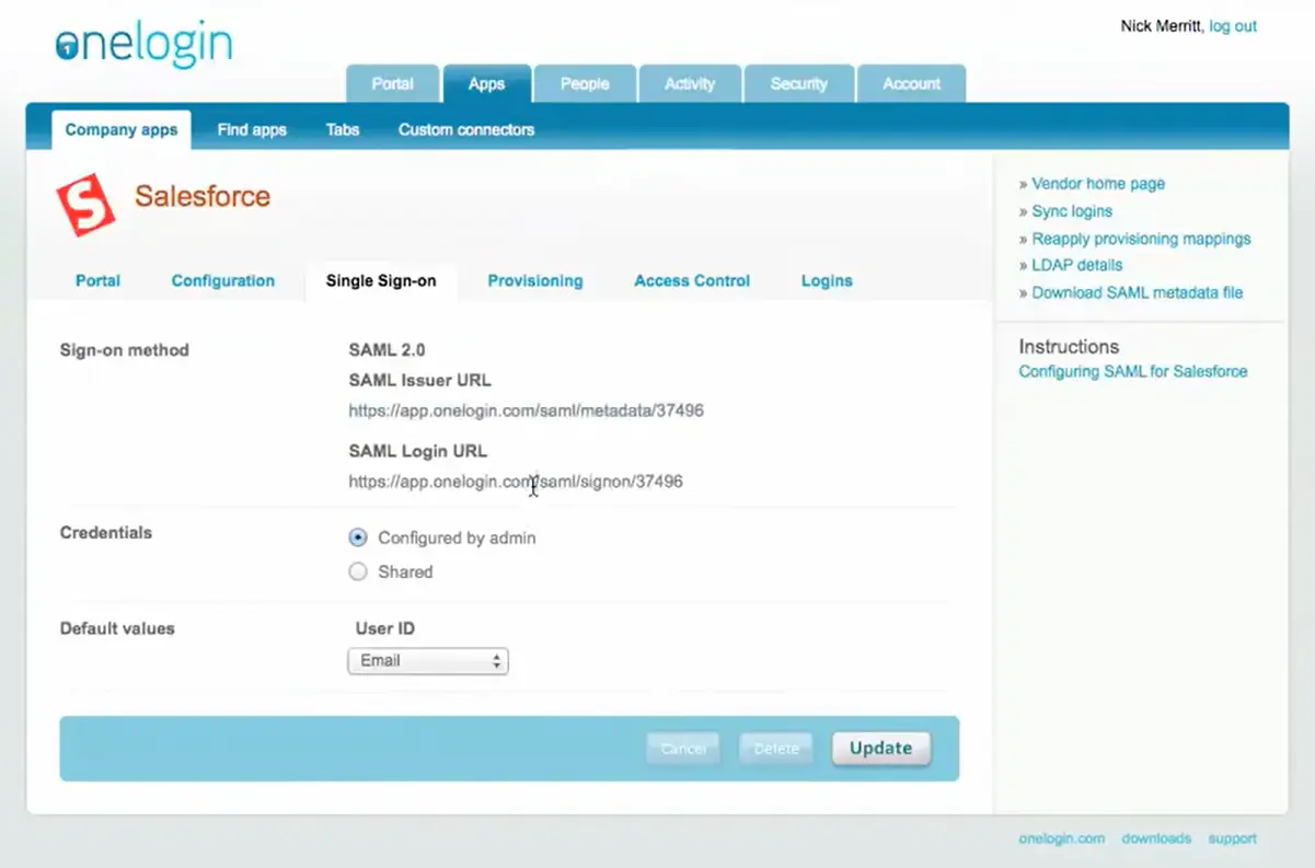 OneLogin authentication flow showing SSO and MFA for application access